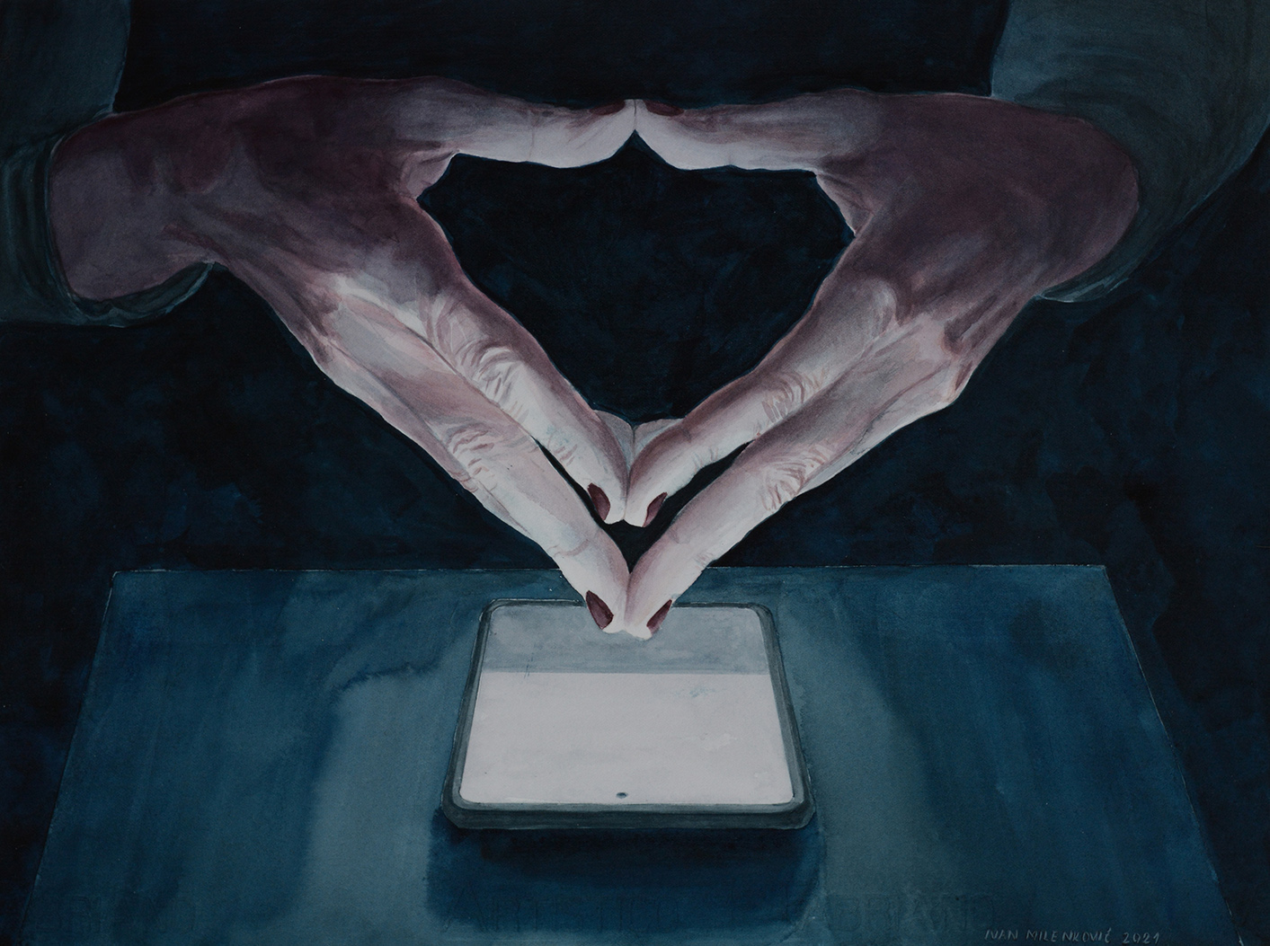 4.Ivan-Milenkovic-Smartphone Light (magic touch) 2, akvarel na papiru,30×40 cm, 2021